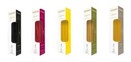 Long, thin pasta in various colors including black, red, yellow, and green.