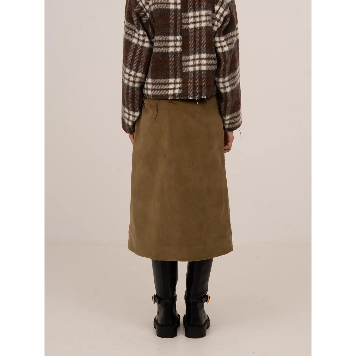 Pace Khaki Velvet Midi Skirt