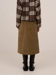 Pace Khaki Velvet Midi Skirt
