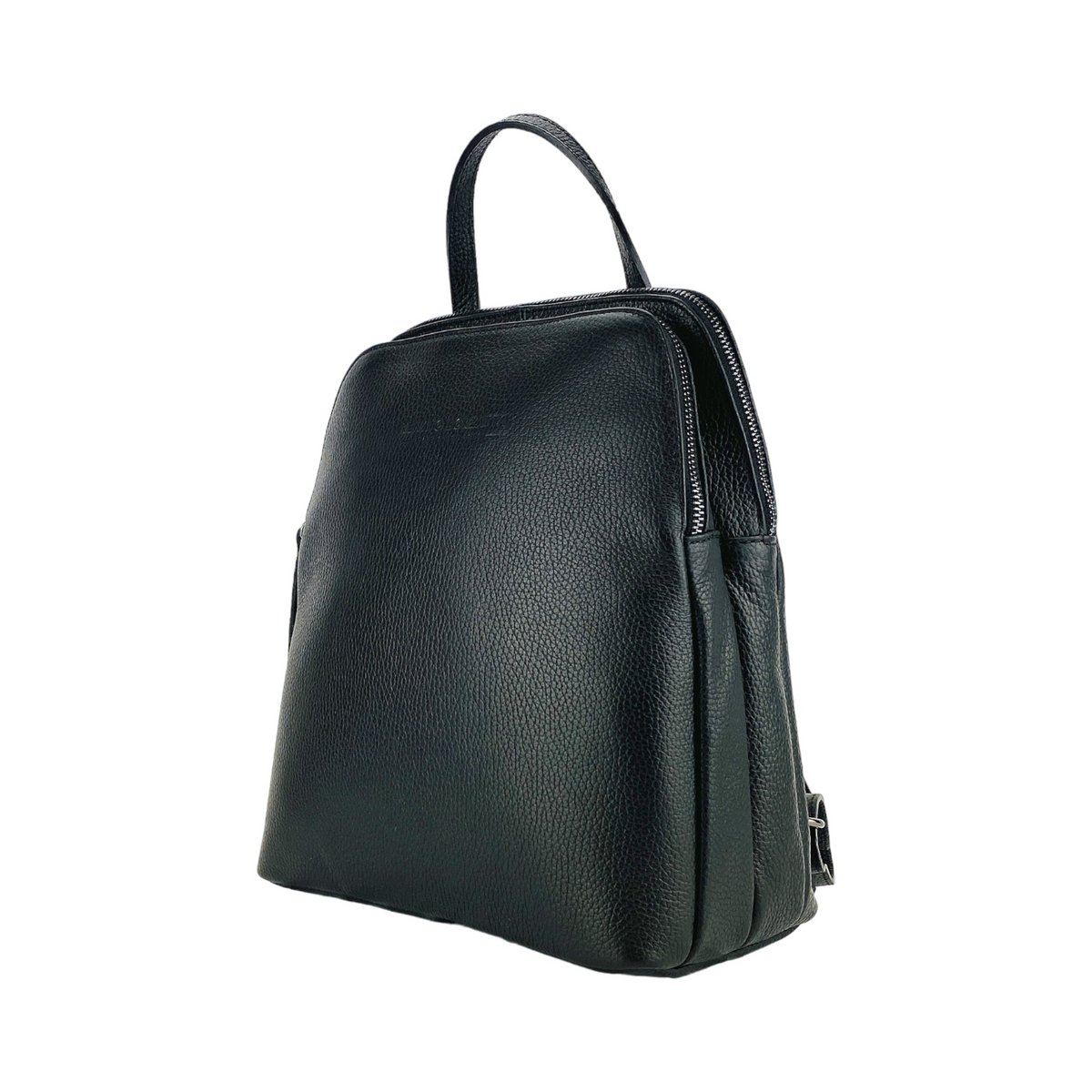 RB1018A | Echt leren damesrugzak met dubbel compartiment, gemaakt in Italië, met verstelbare schouderbanden. Gunmetal metalen accessoires - Zwarte kleur - Afmetingen: 26 x 30 x 14,5 cm