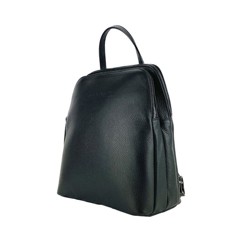 RB1018A | Damenrucksack aus echtem Leder mit zwei Fächern, hergestellt in Italien, mit verstellbaren Schultergurten. Zubehör aus Gunmetal-Metall – Farbe Schwarz – Maße: 26 x 30 x 14,5 cm