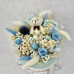 FLOWER BOX, Blue/white dried flowers, Birth Gift, Birthday, Eco-sustainable Gift