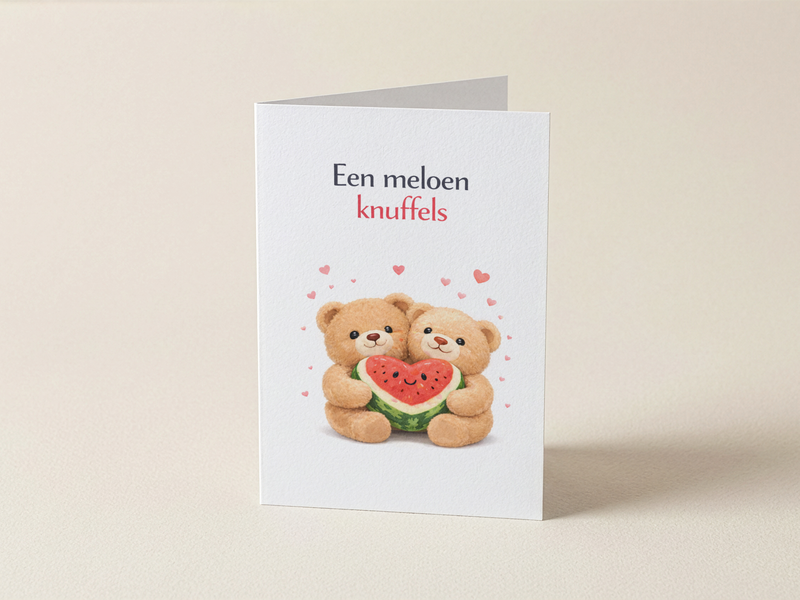 Wenskaart - Een meloen knuffels - Meloenen hartje beertjes