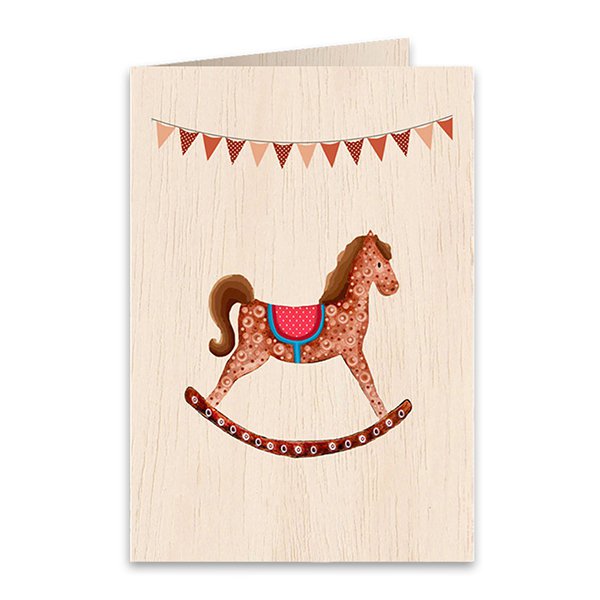 Little Horse Birthday Baptism Babyshower Wooden folded greeting card
