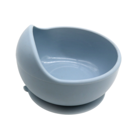 Round powder blue bowl for kids, made of ceramic material.