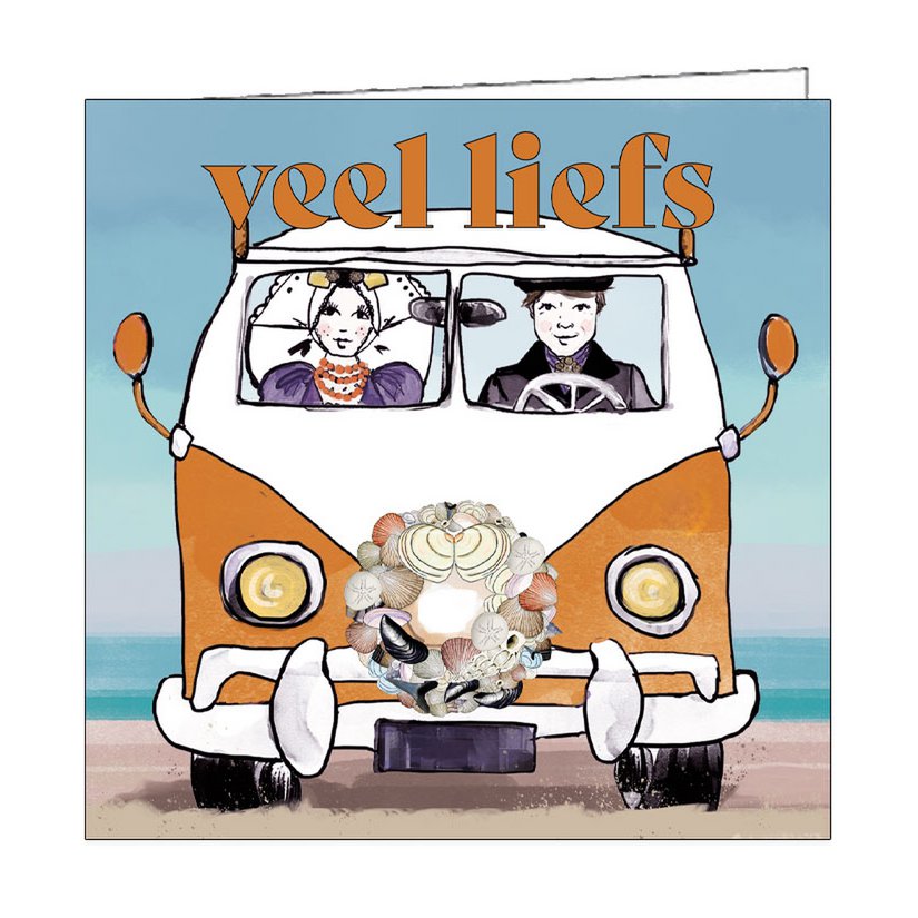 Zeeland lykønskningskort vintage bus med skaller