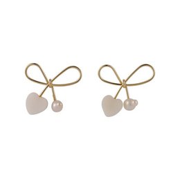 Gold-tone drop earrings with bow and heart charms.