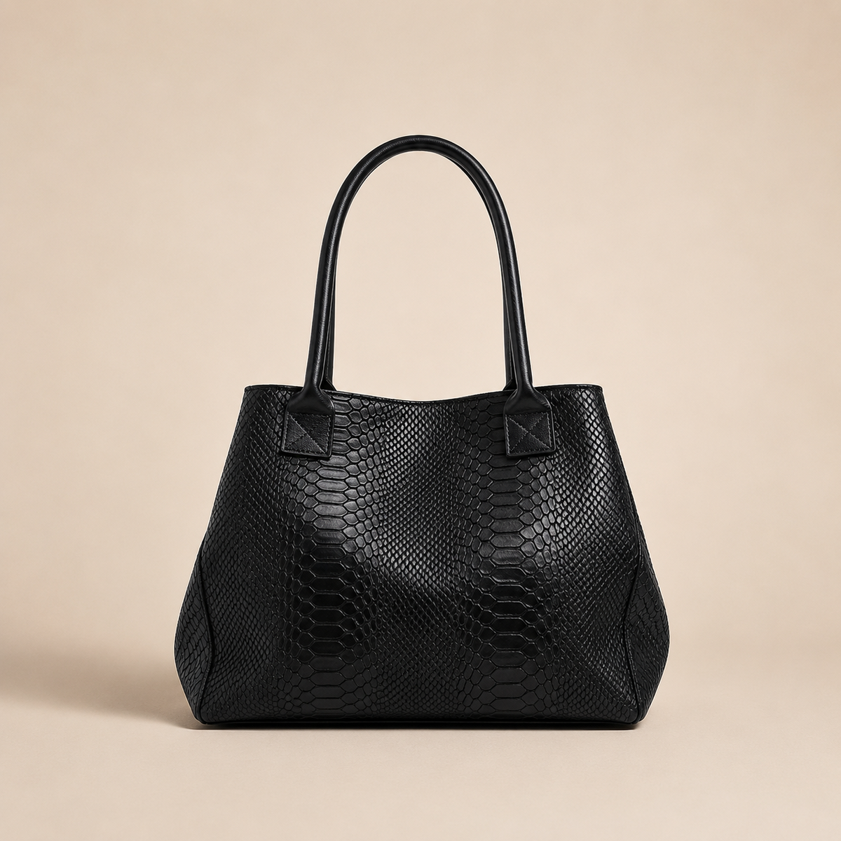 LOLA – Italian python-embossed leather bag – Black