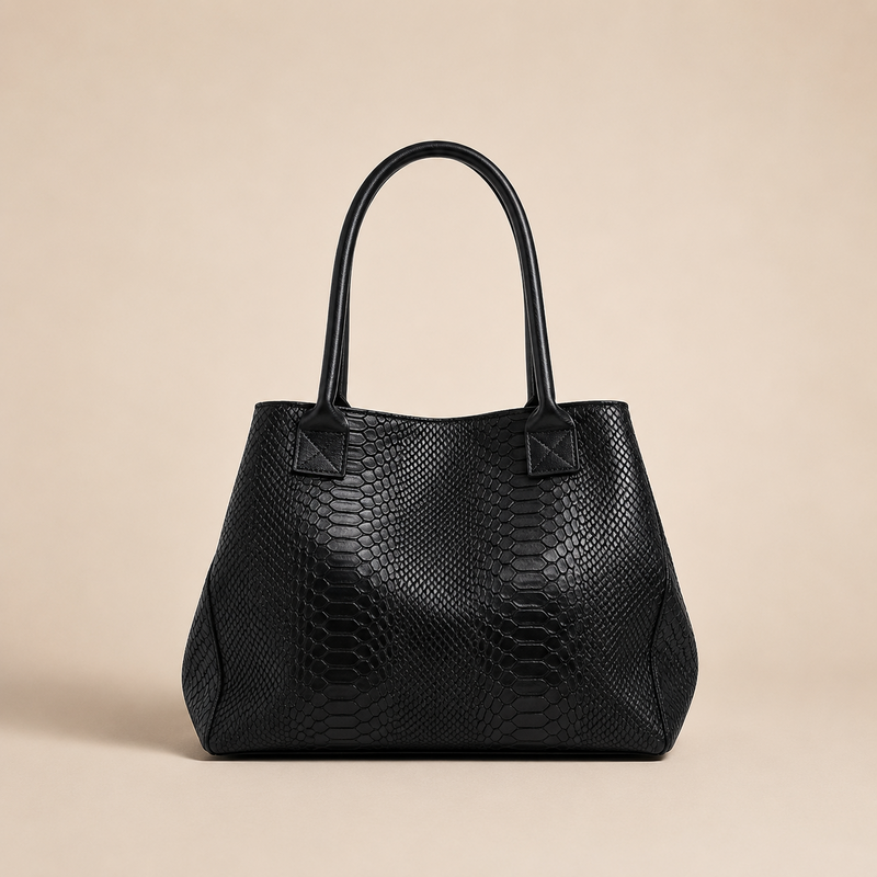 LOLA – Italiensk python-præget lædertaske – Sort