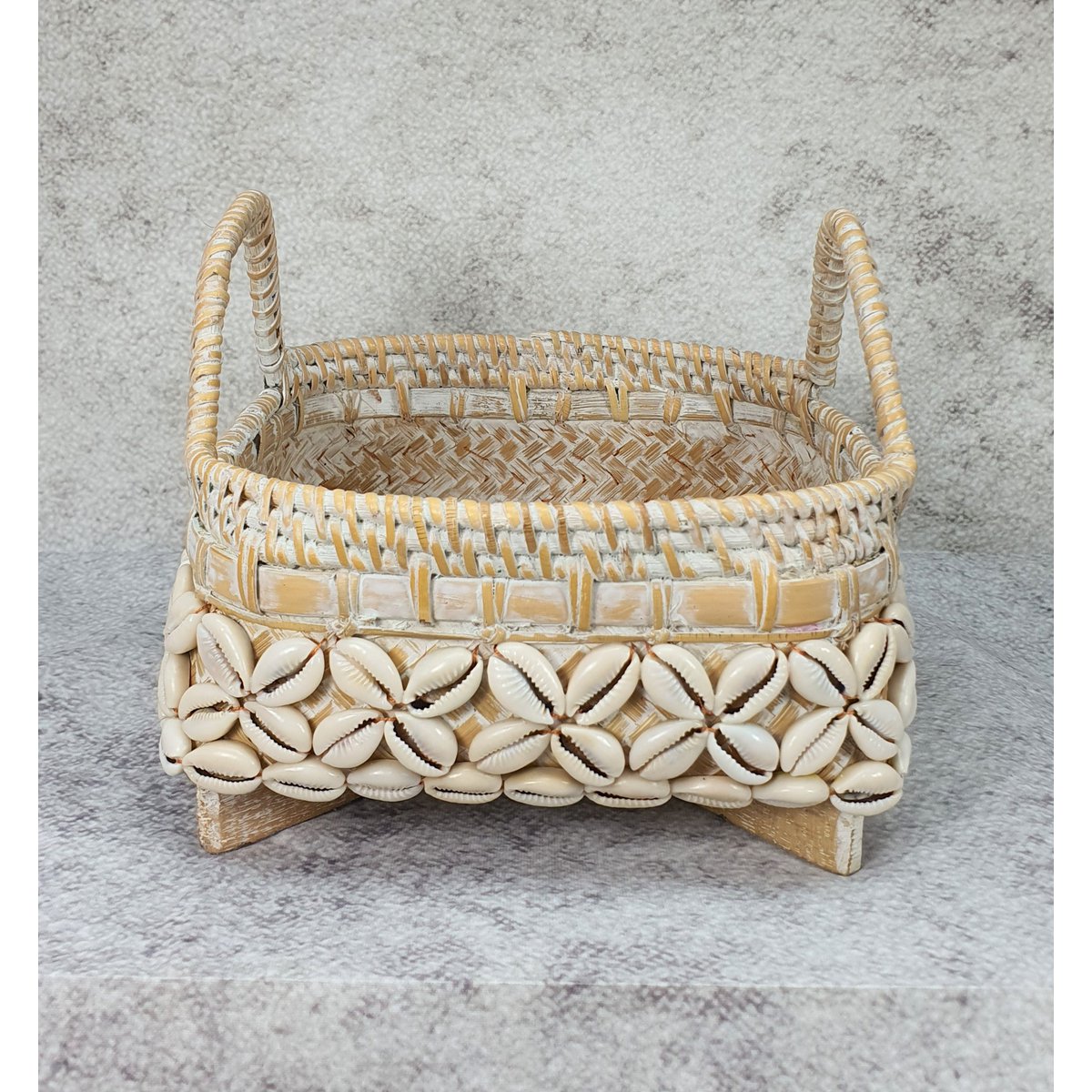 Shells Rattan houten doos met handvat
