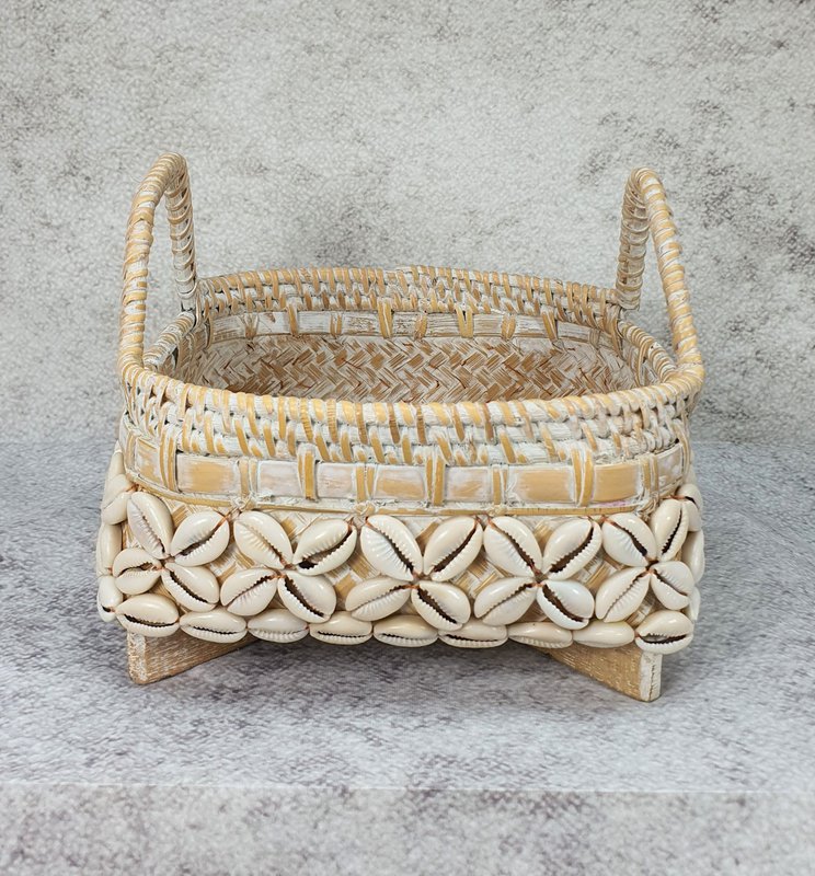 Shells Rattan houten doos met handvat