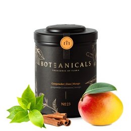 "Gunpowder green tea with cinnamon and mango flavors. The tea leaves are dark green in color with visible pieces of cinnamon and mango."
The product is a gunpowder green tea blend with cinnamon and mango flavors. The tea leaves are dark green in color with visible pieces of cinnamon and mango. This blend would be suitable for those looking for a flavorful and aromatic green tea experience.