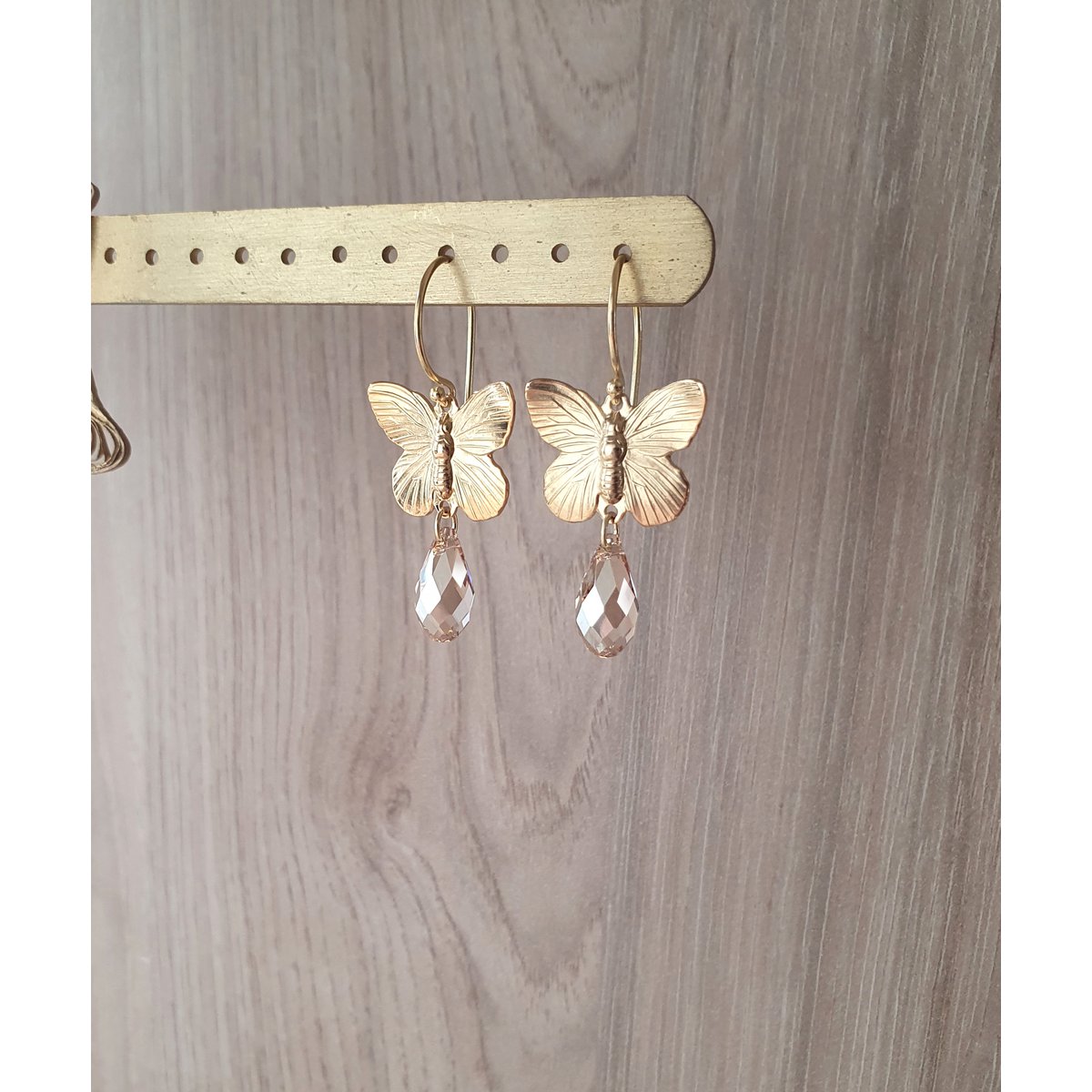 18K gold plated butterfly earrings with Golden Shadow drops