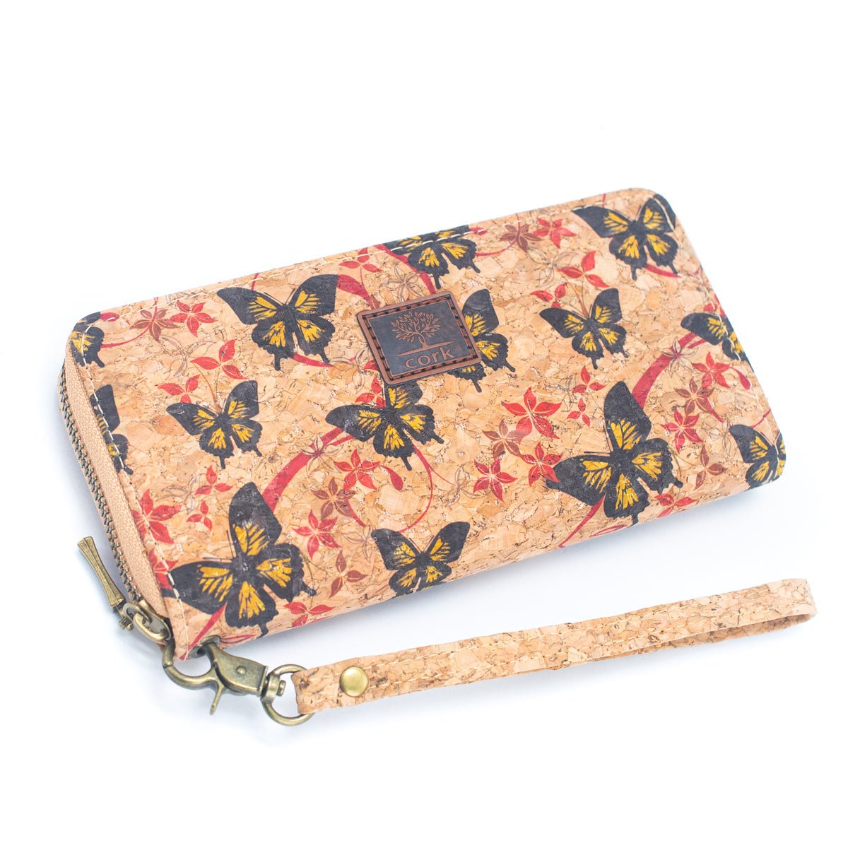Cartera de tarjetas con cremallera para mujer de corcho natural de varios patrones BAG-2235