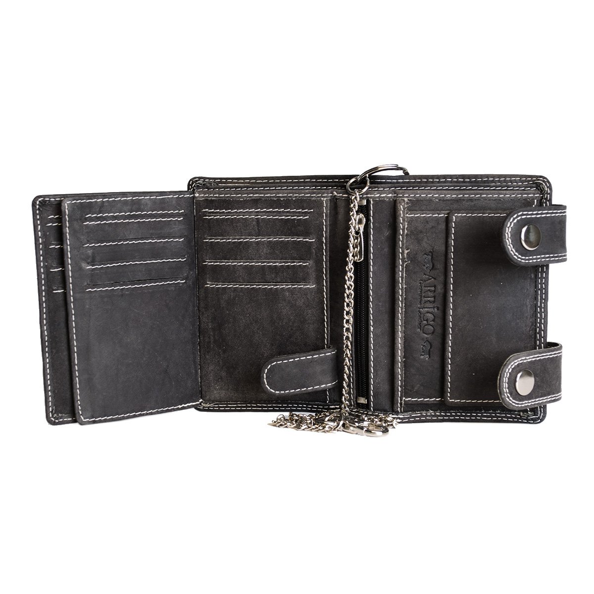 Cartera Hombre Piel Con Cadena Piel de búfalo negra