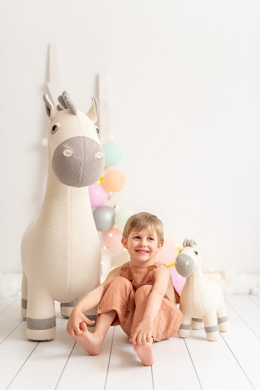 Hvidt 100% bomuld maxi mare plys legetøj 93X34X94 cm