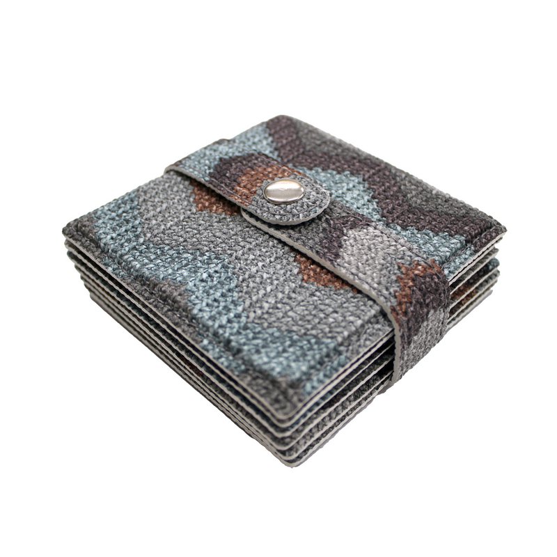 Juego de posavasos de cristal de 6 posavasos azules con estampado en zigzag
