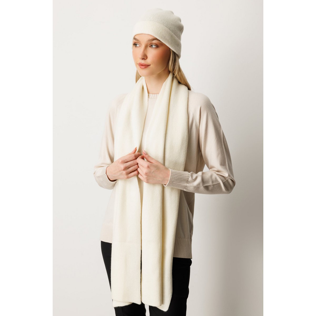 ARTEMIS BEANIE & SCARF WOOL SET ECRU-ECRU