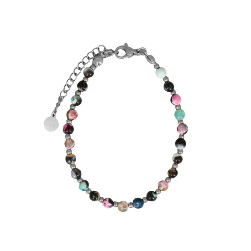 Gemstone bracelet | Agate with stainless steel beads | stainless steel silver/gold