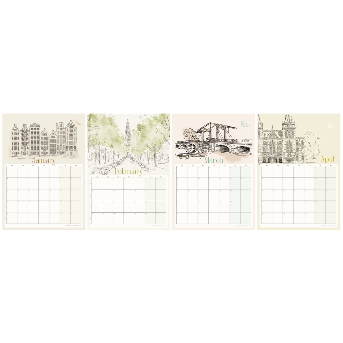 2027 Kalender Amsterdam Ikoner - A3 - Månedskalender, Vægkalender
