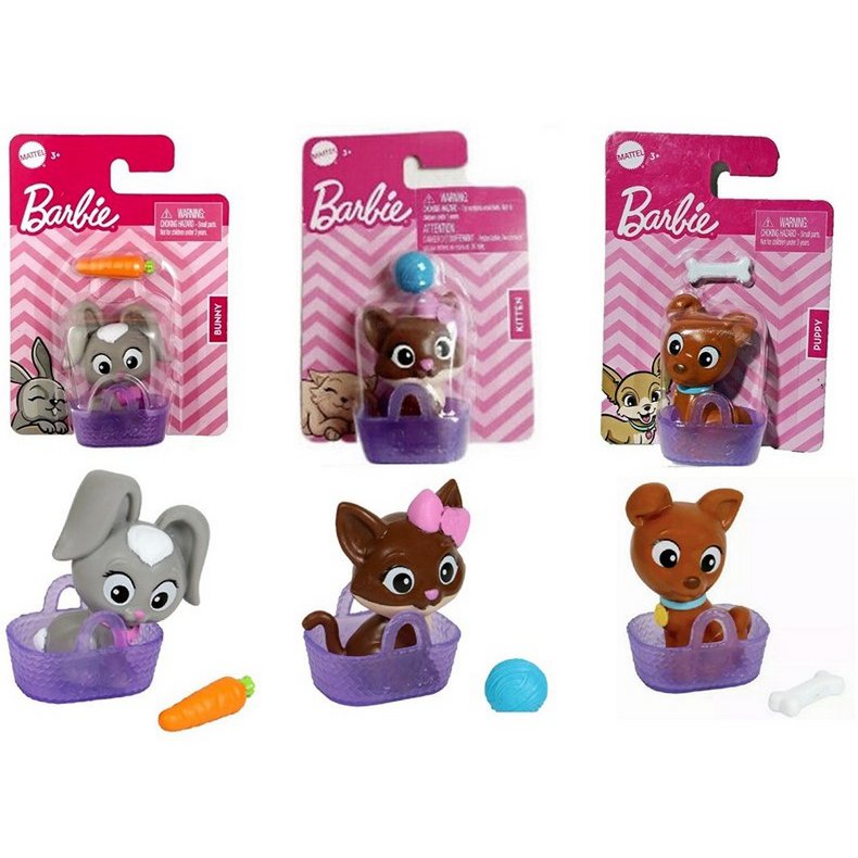 Barbie Mini-Figurinen Haustiere 3 Sortiert mit Zubehör 8x11.5 cm