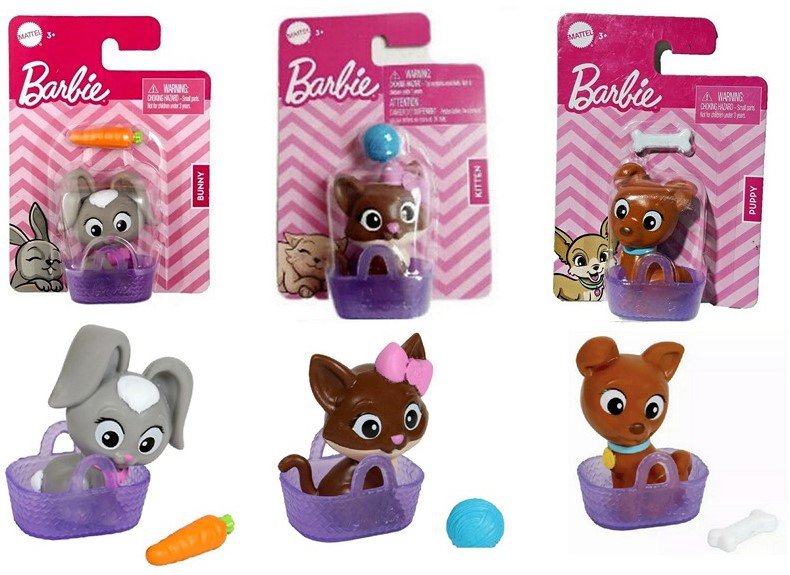 Barbie Mini-Figurines Pets 3 Assorted with accessories 8x11.5cm
