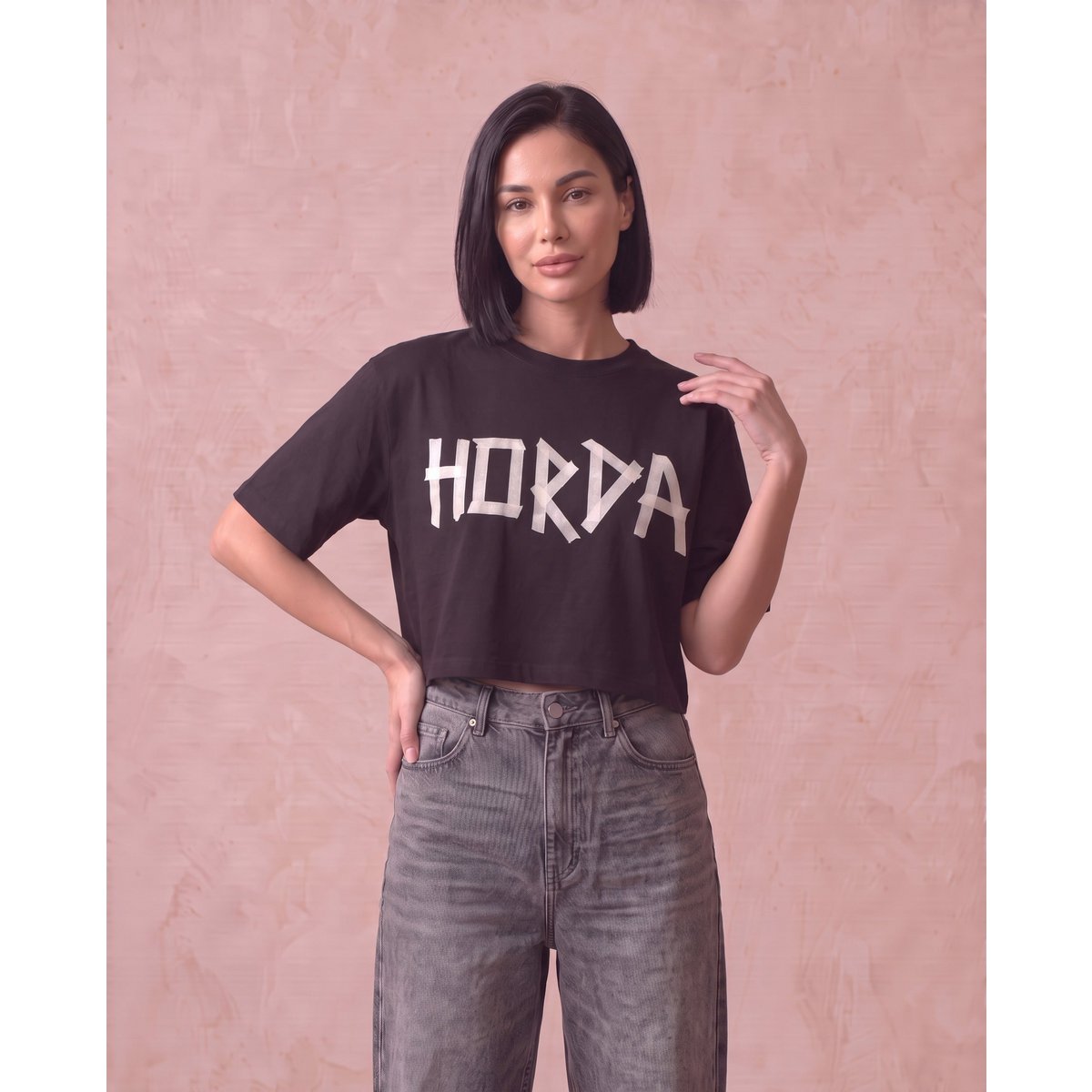 T-shirt Cropped Donna Scotch Nera