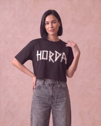 T-shirt Cropped Donna Scotch Nera