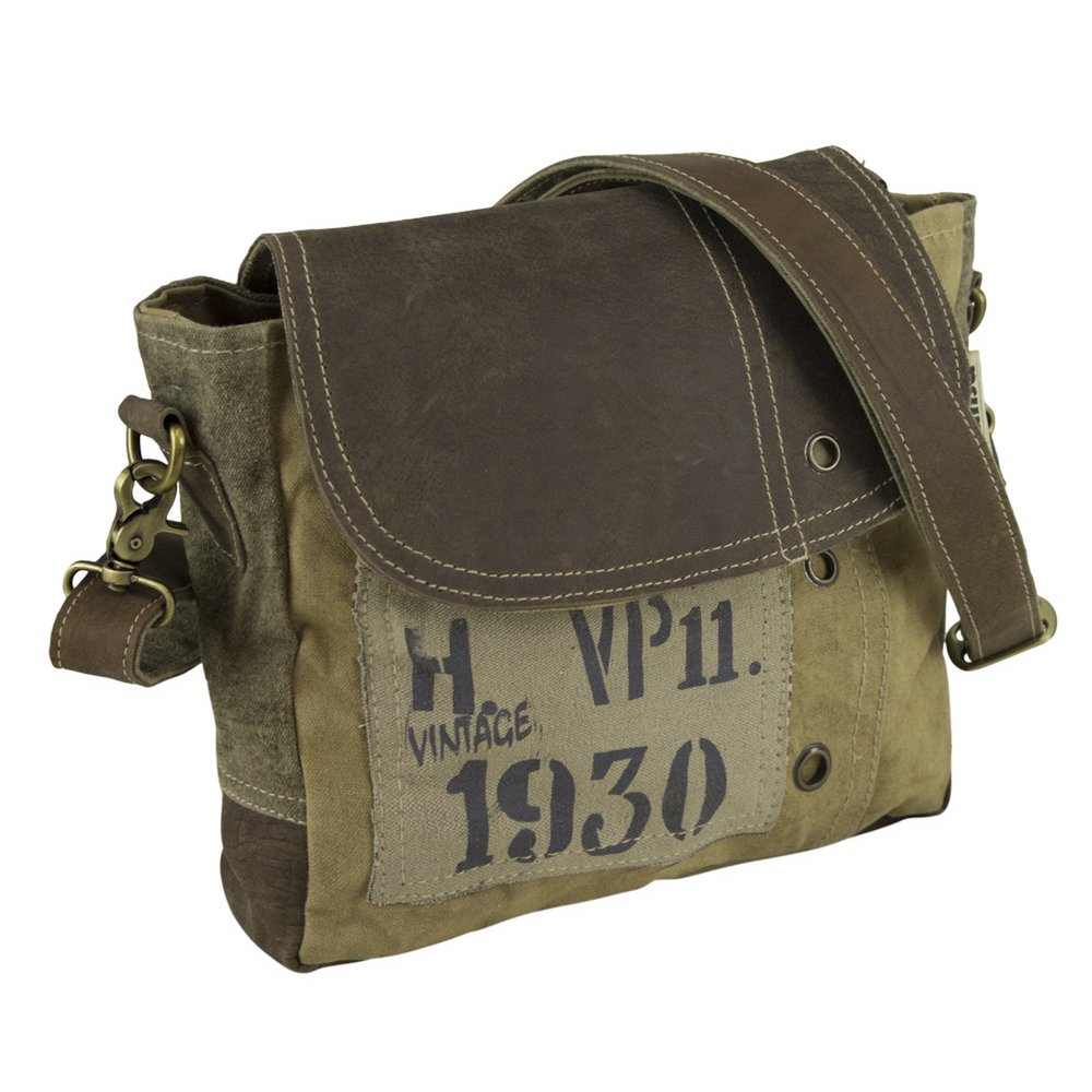 Sunsa damestas. Schoudertas in koeriervorm. Schoudertas in vintagestijl. Canvas handtas. Grote crossbodytas voor dames.