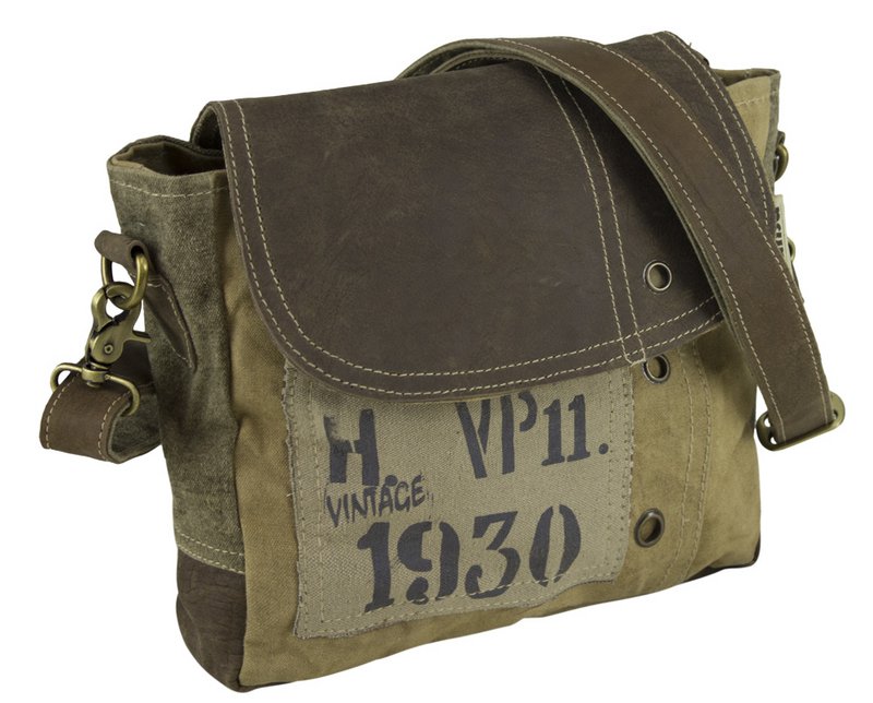 Sunsa damestas. Schoudertas in koeriervorm. Schoudertas in vintagestijl. Canvas handtas. Grote crossbodytas voor dames.