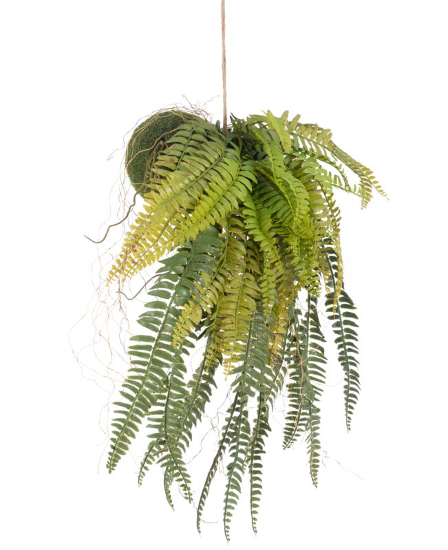 Plante artificielle suspendue Fougère sur boule 63 cm