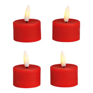 LED tea lights set of 4, made of red wax (W/H/D) 4x4x4cm with timer Battery operation 4xCR2032 not included