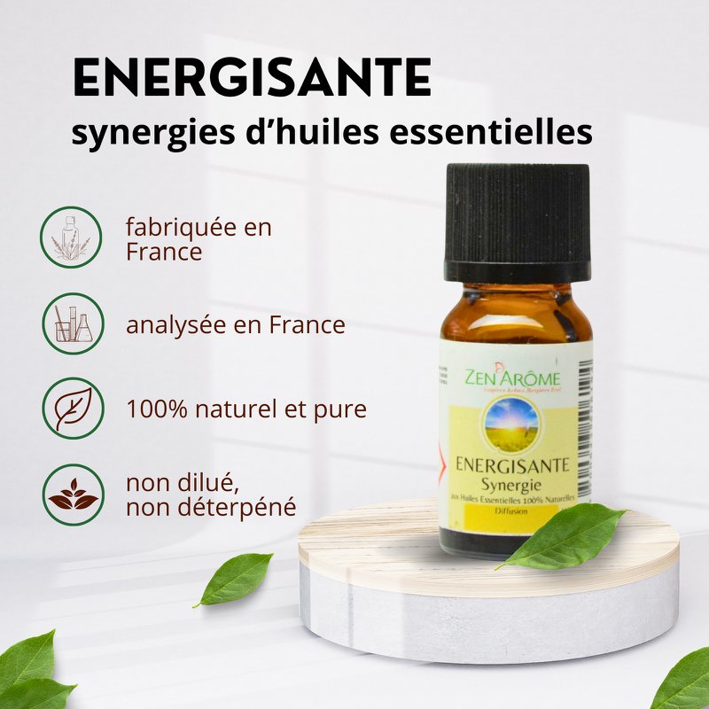 Sinergia de aceites esenciales - Energizante - 10 ml - Uso para Difusión - Envasado en Francia