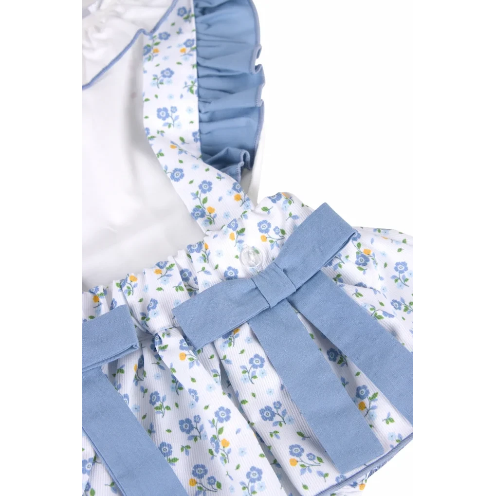 Babypige blomsterbukser med bluse, blå