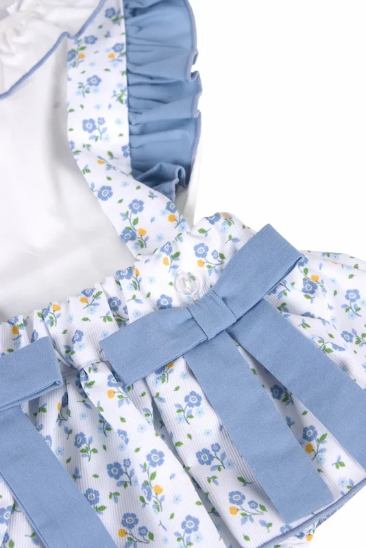 Babypige blomsterbukser med bluse, blå