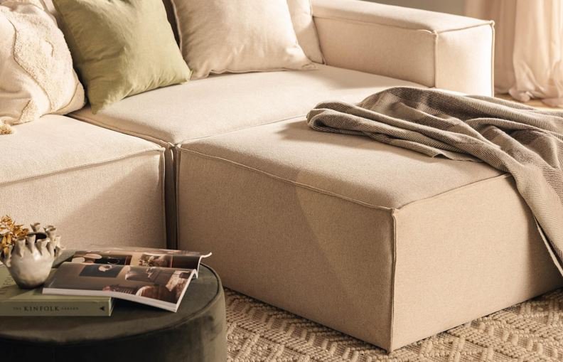 Van Morris  L-shaped  sofa, R/L Beige Chenille, removable & washable covers