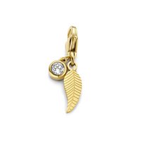 CO88 Collection 8CH-00027 Stalen Bedel - Veer - Kristal - 17 x 6 mm - Carabijnhaak - Goudkleurig