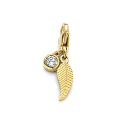 CO88 Collection 8CH-00027 Stalen Bedel - Veer - Kristal - 17 x 6 mm - Carabijnhaak - Goudkleurig