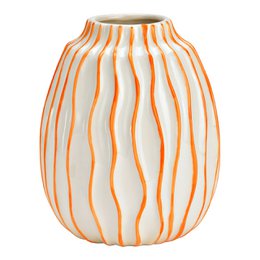 Vaso a righe in ceramica, bianco/arancione (L/A/P) 14x18x14 cm