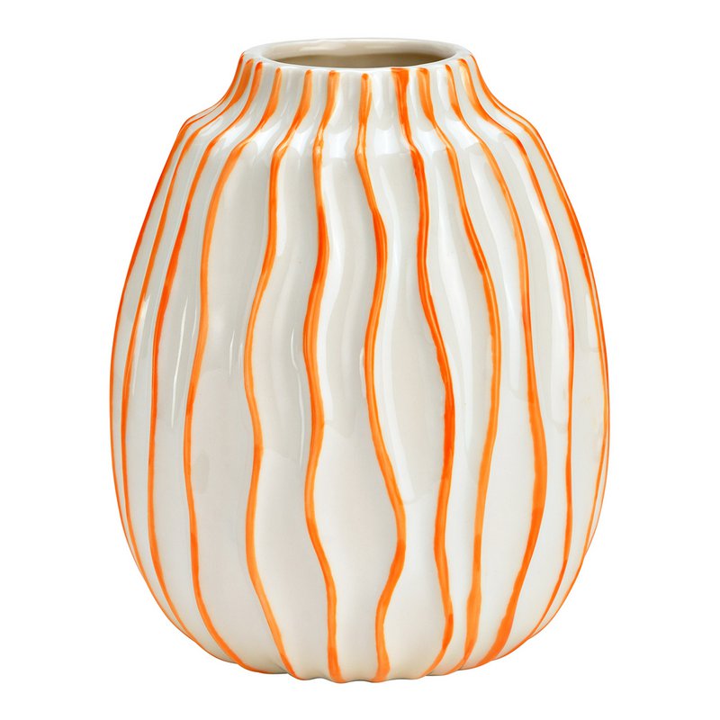 Vaso a righe in ceramica, bianco/arancione (L/A/P) 14x18x14 cm