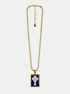 Goldene Halskette mit Medaillon im viktorianischen Stil, symbolischer, sentimentaler Anhänger, Cameo-Halskette, Anhänger, quadratischer Cabochon-Charm