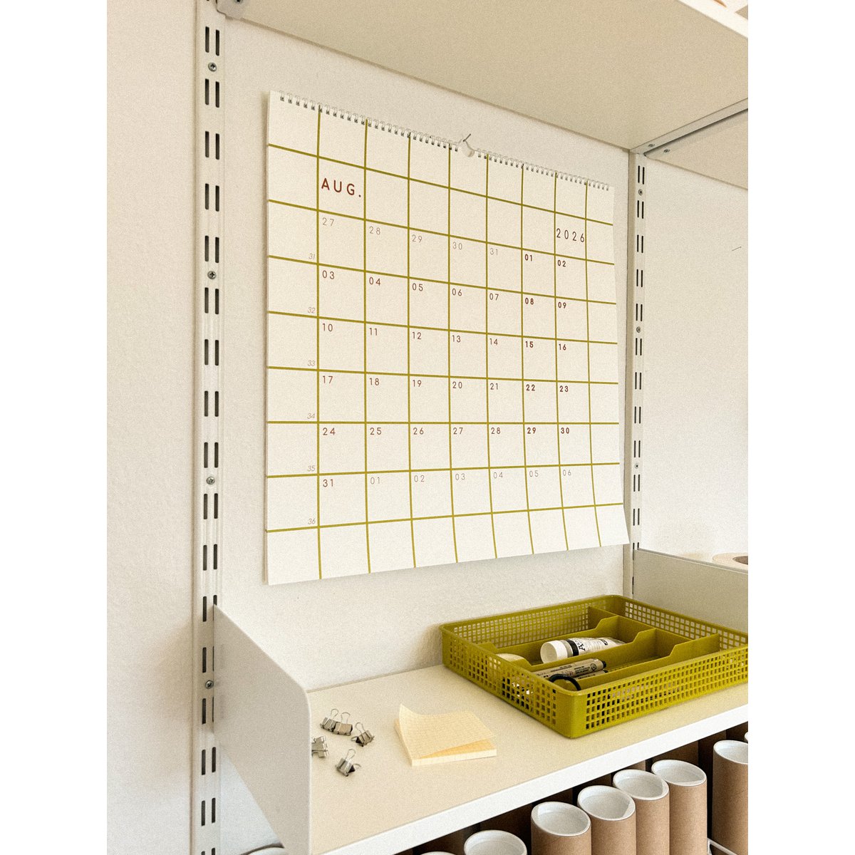 Calendario 2027, calendario a cuadros, calendario verde, calendario de pared 2027