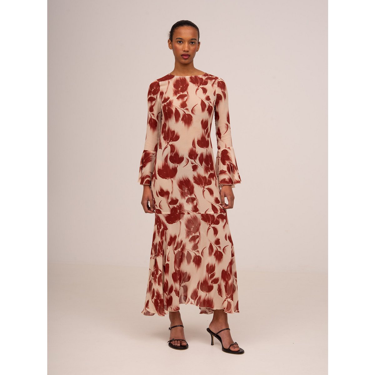 Rode Jester bloemenprint midi-jurk