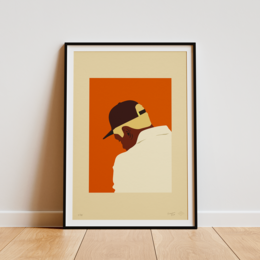 Black and white illustration of Muhammad Ali, the legendary boxer, in a boxing pose. This limited edition art print captures the iconic figure's strength and athleticism.