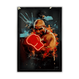A large, vibrant wall art piece featuring a muscular, shirtless man with a red glowing heart symbol. The image has a dynamic, explosive style with colorful splashes of paint and lighting effects.