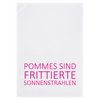 Witte theedoek, FRIETEN ZIJN GEBRADEN ZONNESTRALEN, roze