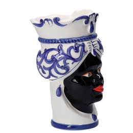 Blaue Frauenkopfvase aus Keramik, H 20 x Ø 14 cm