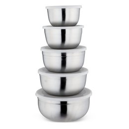 Juego de 5 tazones de cocina de acero inoxidable con tapa incluida