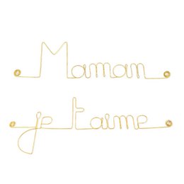 Mother's Day Gift "Mom I love you" - Wall Decoration in Golden Brass Wire
