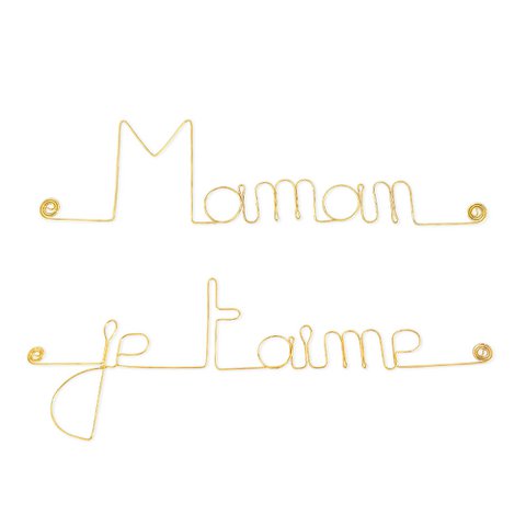 Mother's Day Gift "Mom I love you" - Wall Decoration in Golden Brass Wire